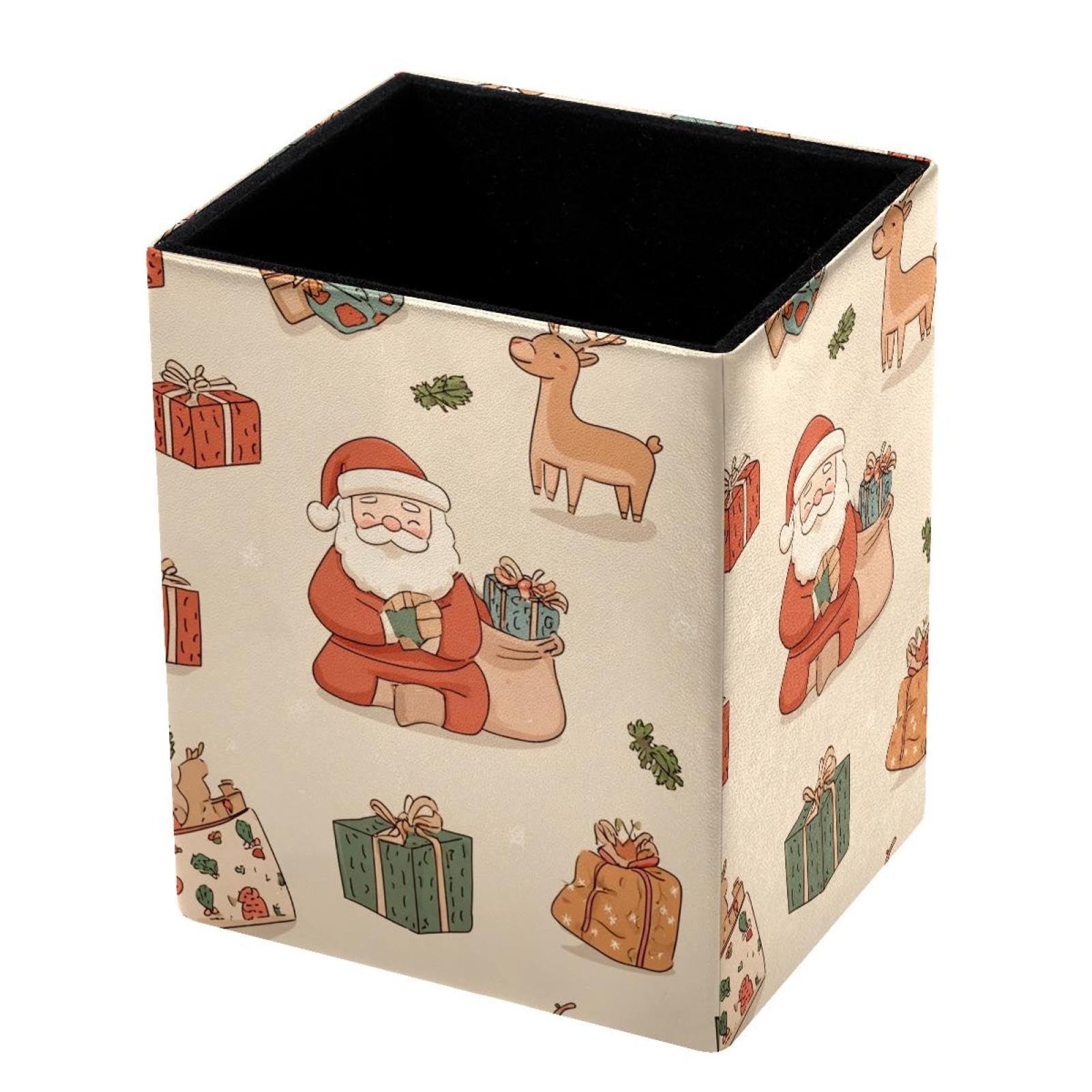 VAPOKF Pencil Holders for Desk, Santa Claus Printed Pen Holders Pen Pot Makeup Brushes Storage Desktop Stationery Supplies Organiser for Home Office