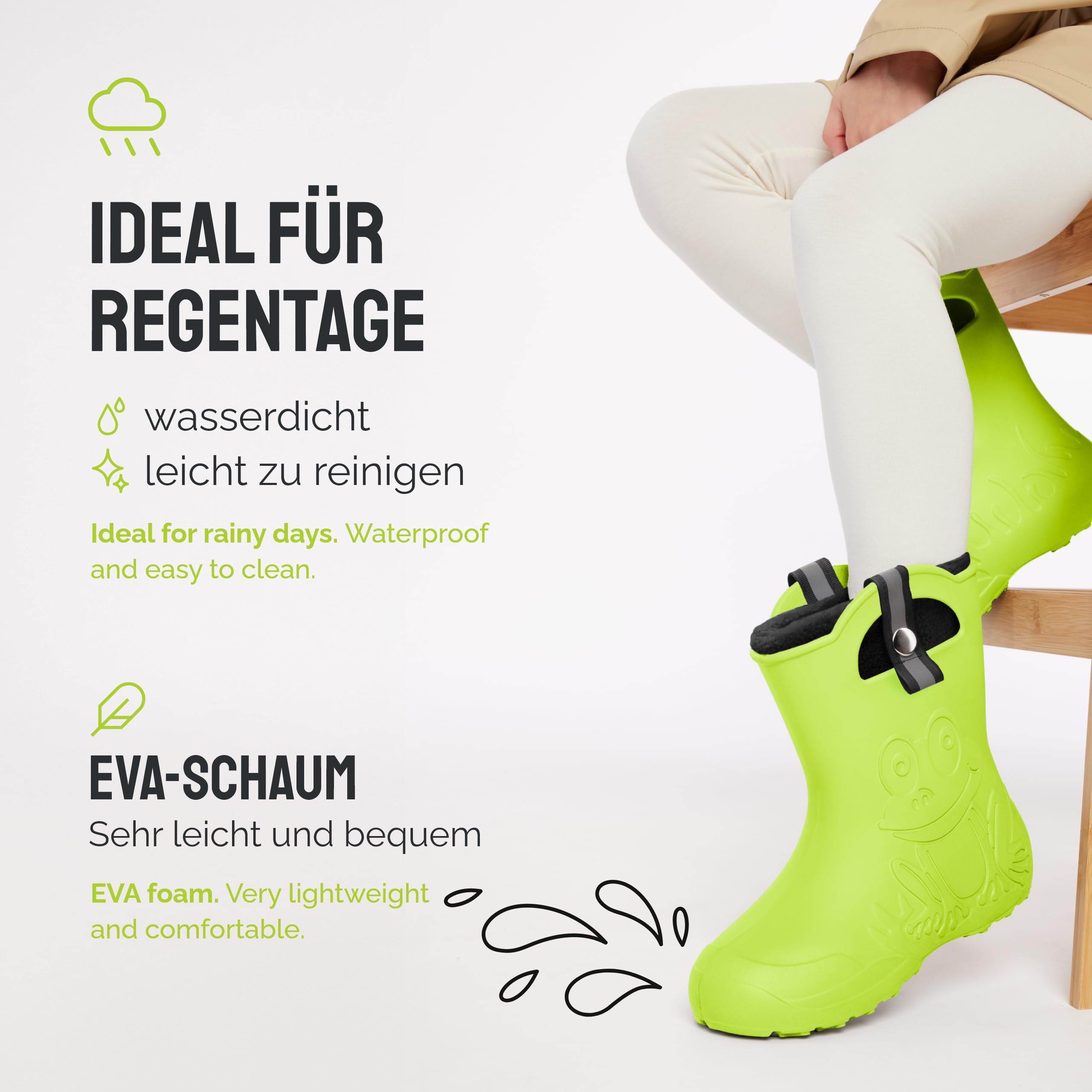 Ladeheid Kinder Federleichte Gummistiefel Thermo Fütterung Mädchen Jungen rutschfest Regenstiefel Kinder Regenschuhe LA-CA-Frog245