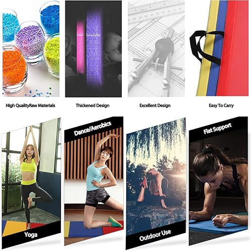 Vista 77 de Gymnastics Tumbling Mats Portable Gymnastics Mat Foldable Tumbling Mat 4'x8/2'x6' PU Leather Exercise Mat Yoga Mat with Carrying Handles for home