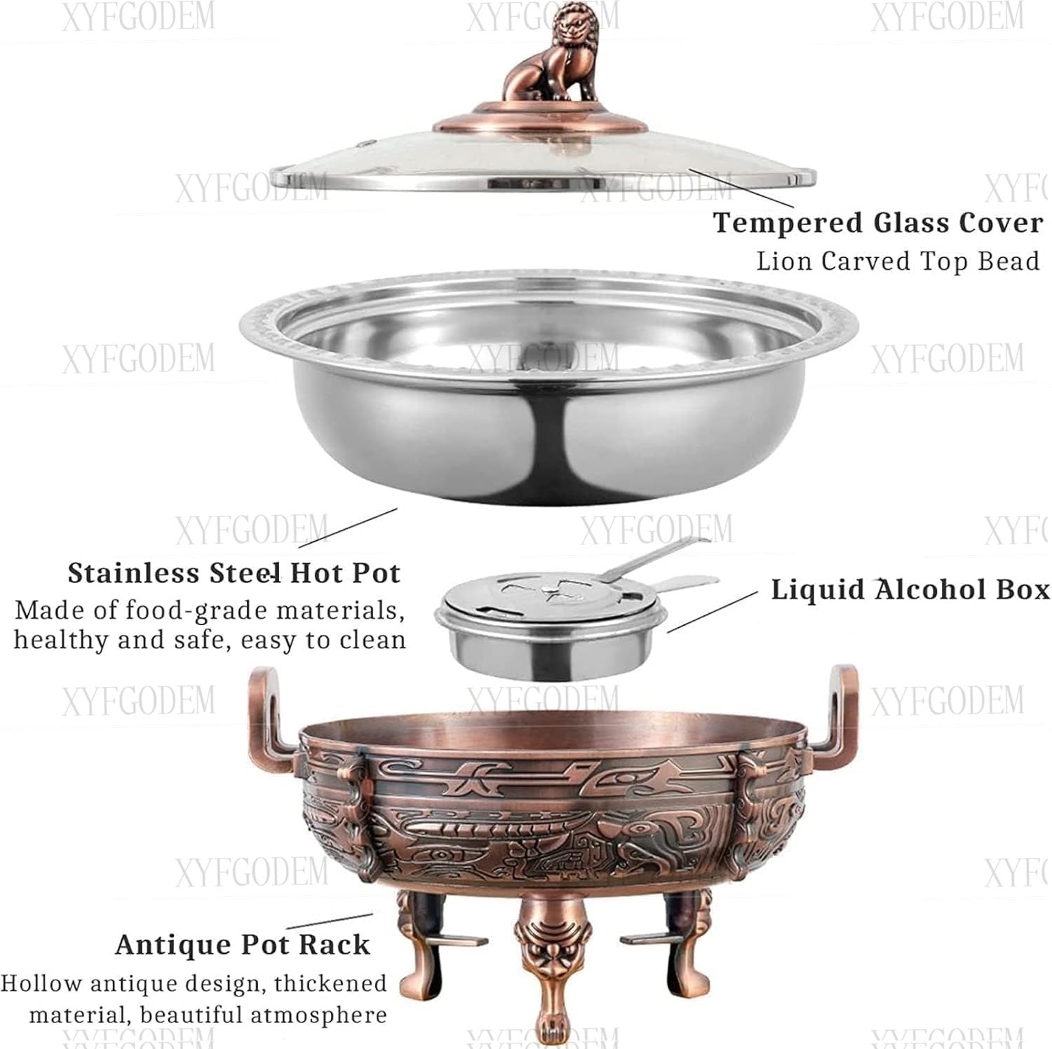 Juego de Plato Redondo y Calentador Alimentos Metal Duradero con Tapa Ventana Asas Laterales, Bandeja para Buffet Catering, Ideal para Fiestas, Cocina Eventos (Paquete 1)