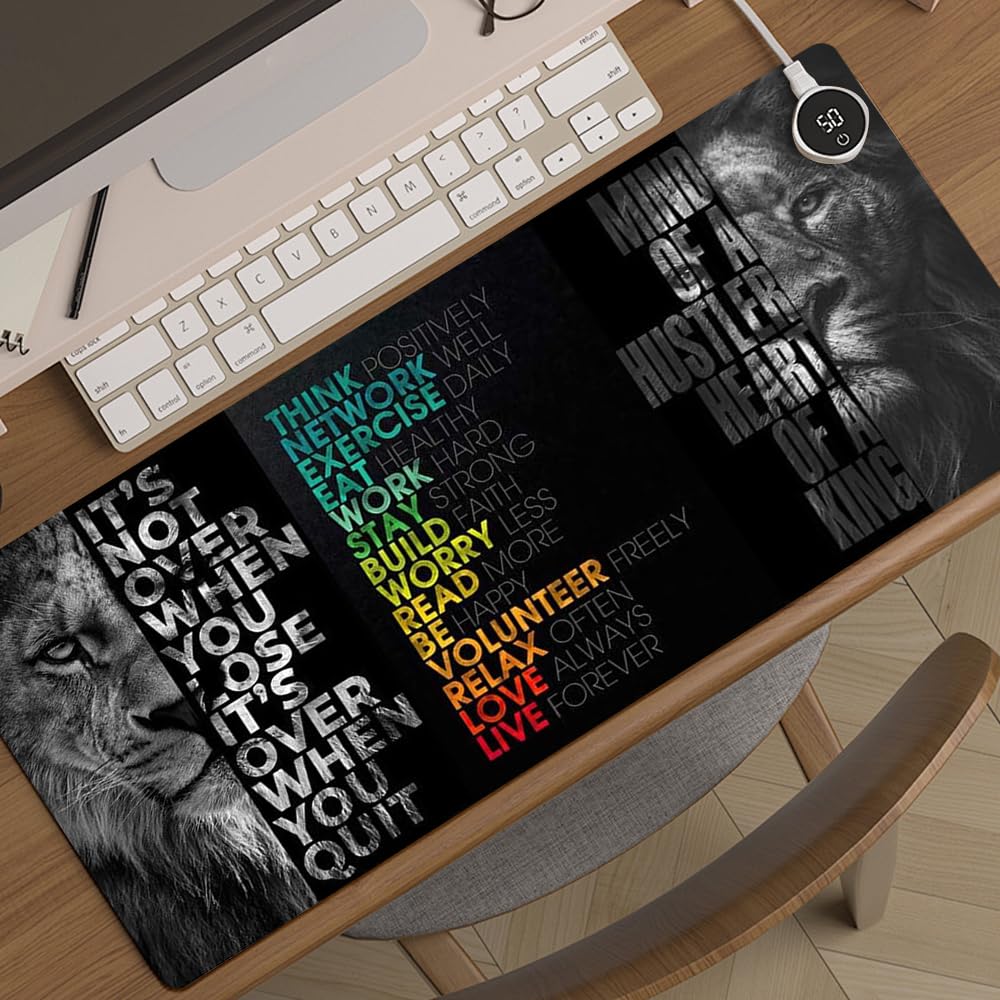 Alfombrilla para teclado de león negro y gris, alfombrilla de mouse larga para oficina, alfombrilla de mouse larga con texto en inglés "It is not over when you lose" para escritorio, gamer,