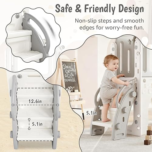 Miniatura 5 de GarveeLife Tobogán 8 en 1 para interiores y exteriores, toboganes para niños pequeños de 1 a 3 años con aro de baloncesto escalador, tablero de