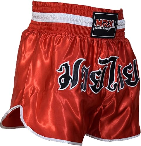 Miniatura 13 de MRX - Pantalones cortos de boxeo para hombre, entrenamiento de lucha y muay thai, boxeo, artes marciales mixtas, BJJ Llama azul/roja,Rojo