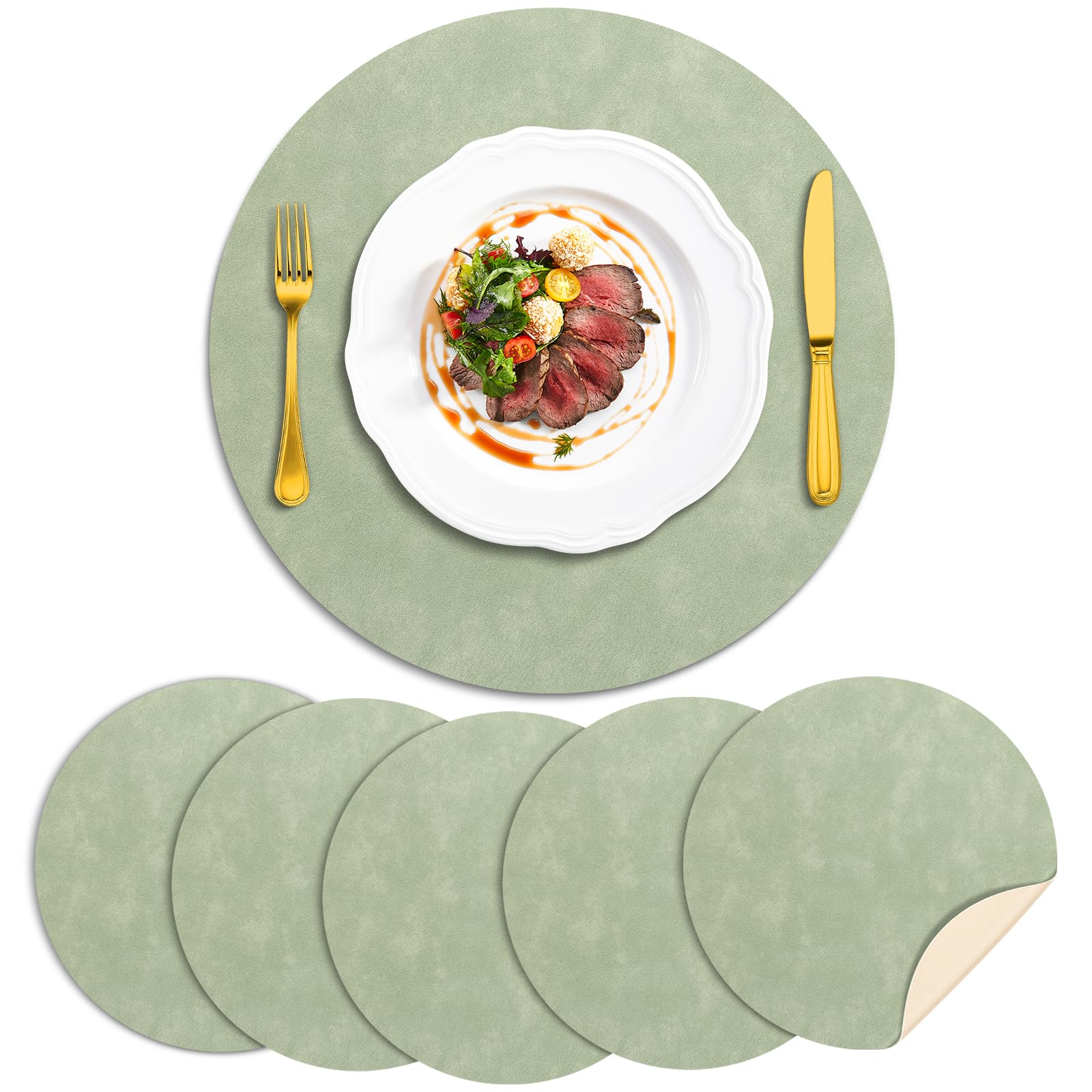 ADRIMER Manteles individuales redondos resistentes al calor, juego de 6 manteles individuales lavables de 13 x 13 pulgadas, impermeables, manteles individuales de piel sintética lavables para cocina