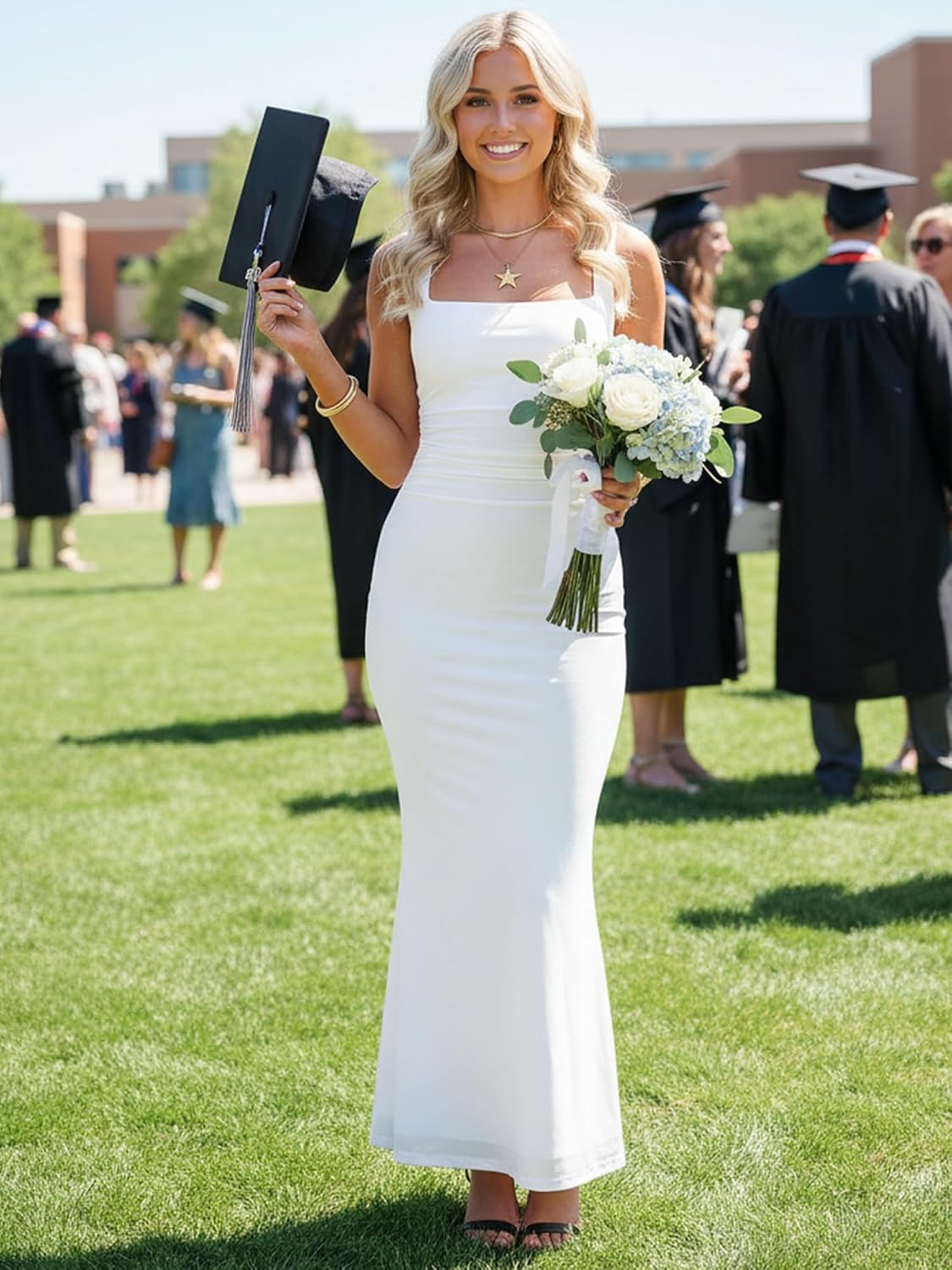 BORIFLORS Women's Ruched Bodycon Maxi Dress Mesh Sleeveless Square Neck Formal Beach Wedding Guest Cocktail Long Dresses