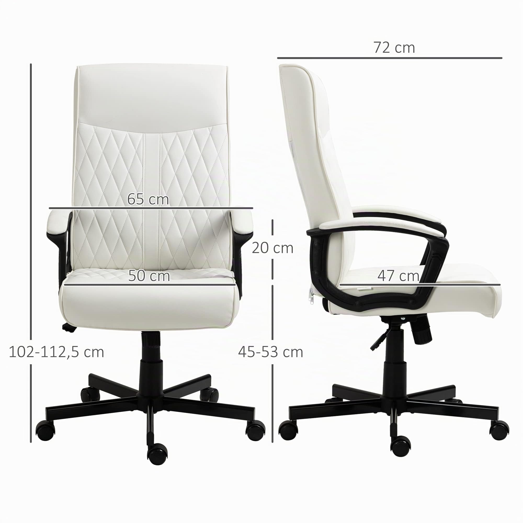 Vinsetto Silla de Oficina Giratoria 120 kg 65x72x102-112,5 cm Blanco Roto