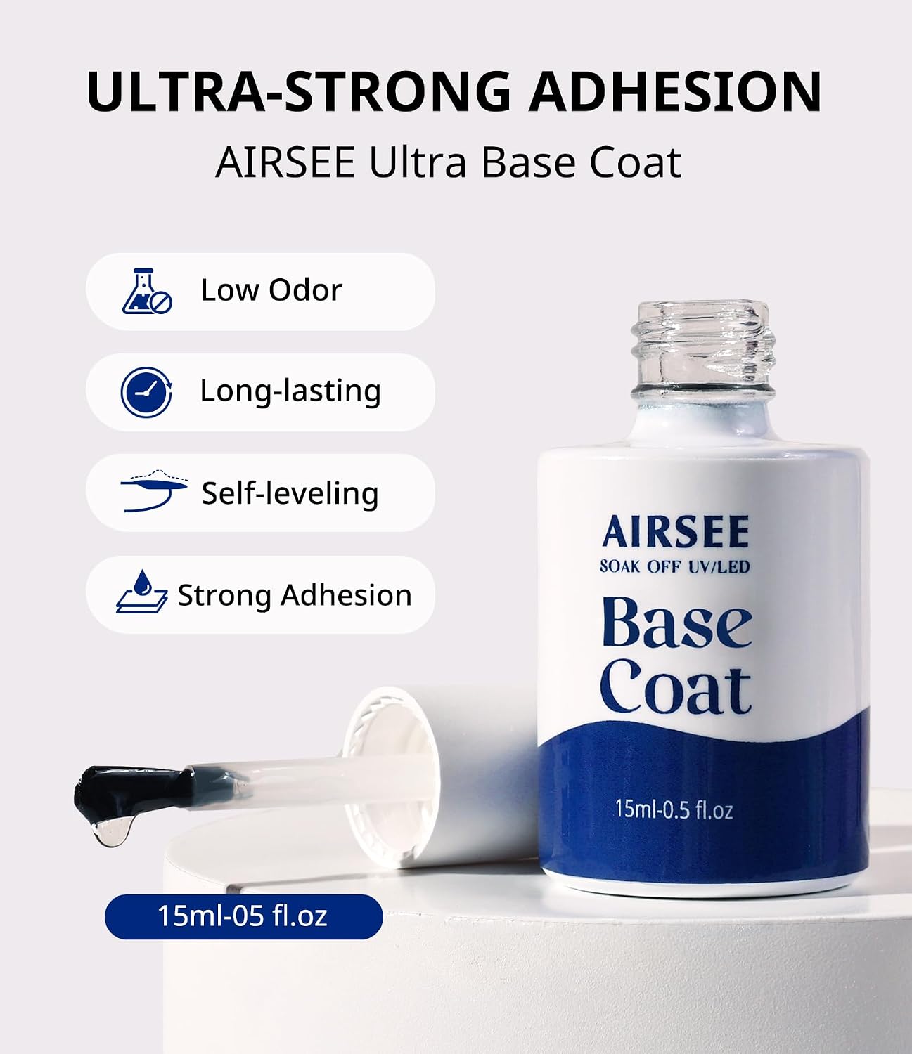 AIRSEE Gel Base Coat Nail Polish - 15ml No Wipe,Long Lasting Stronger Adhesion,Soak Off Nail Lamp Gel, Essential for Nail Art Home DIY and Nail Salon Use Beauty Gift