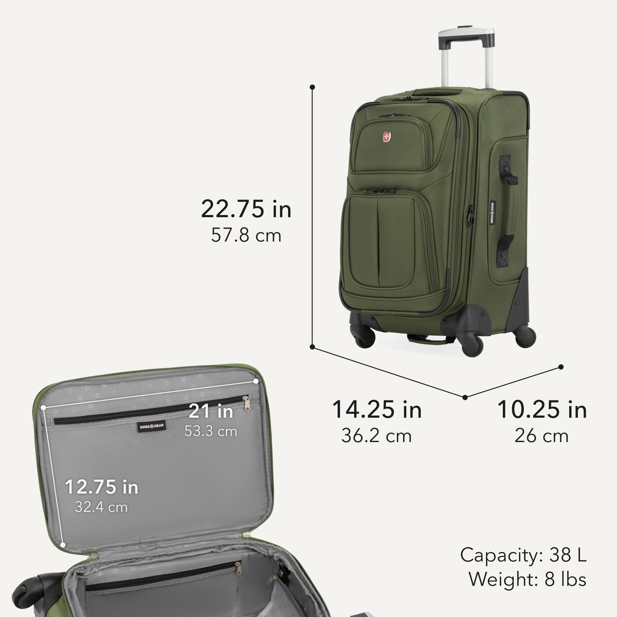 SWISSGEAR Sion 2-Piece Travel Set, Softside Expandable Carry-On Spinner Bundled with 1900 ScanSmart 17" Laptop Backpack with RFID Blocking & Tech Organization, Evergreen view 3