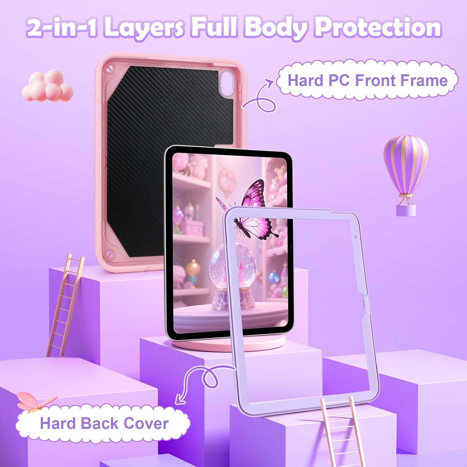 for iPad A16 Case 11th Generation 2025 for Kids Girls iPad 10th Generation Case 2022 with Pencil Holder Strap Pink Heavy Duty Protective iPad 11 inch 10.9 inch Cover with Butterfly Stand