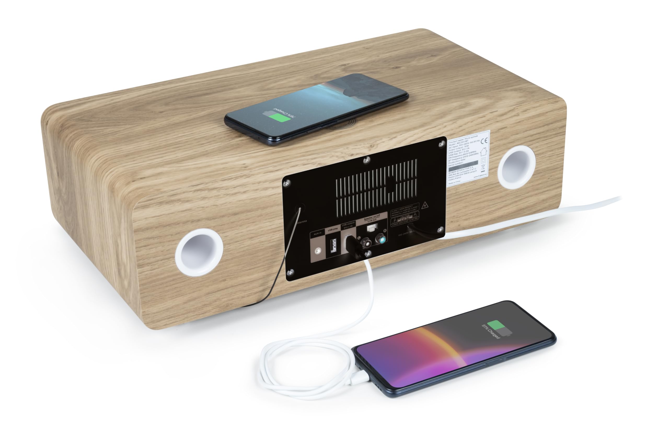 Microchaîne Stereo CD, Radio FM,50 Stations préréglées,USB Bluetooth AUX-in + Chargeur sans Fil et USB THOMSON - MIC301IBT