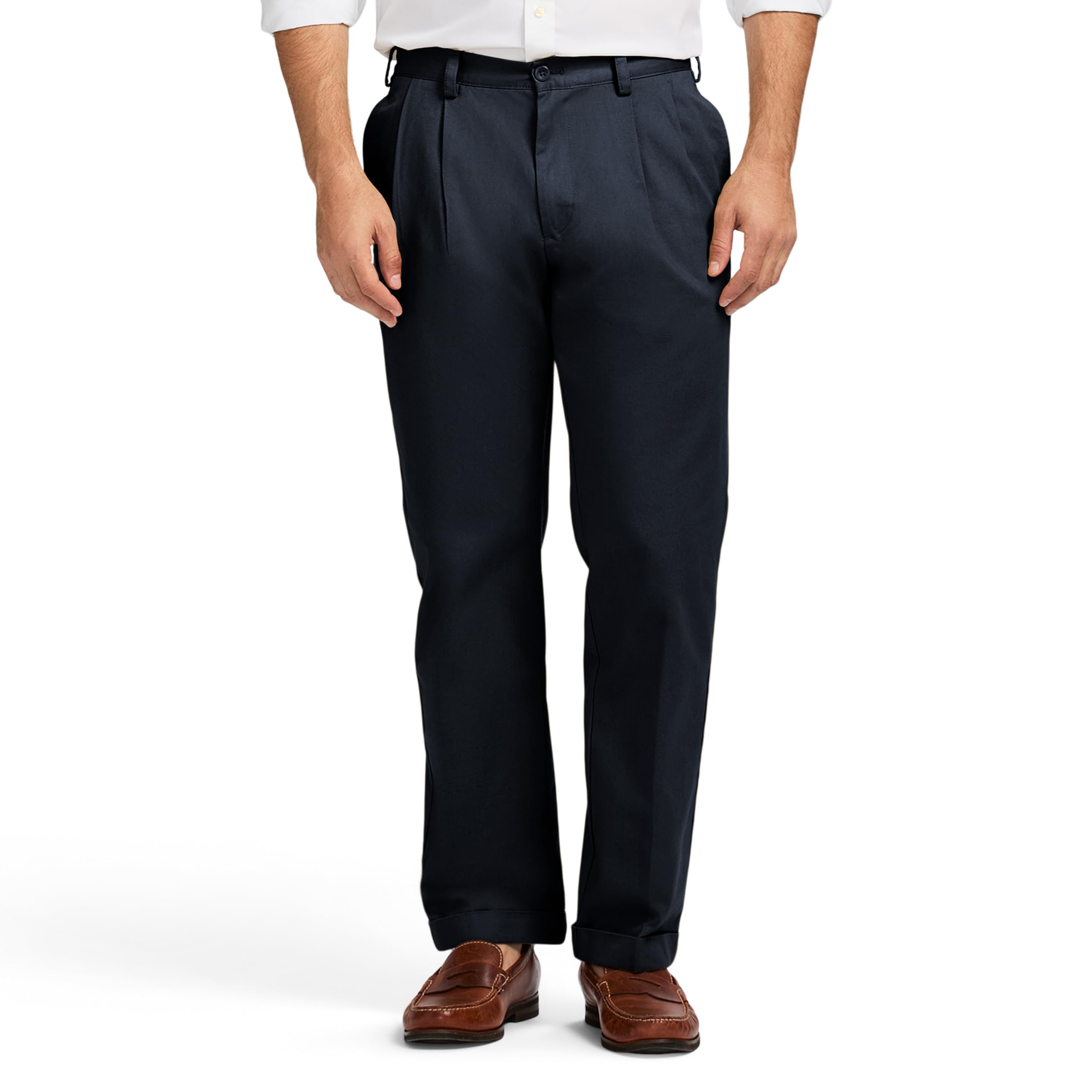 Izod Men's American Chino Double Pleated Pant, Navy, 32W x 32L