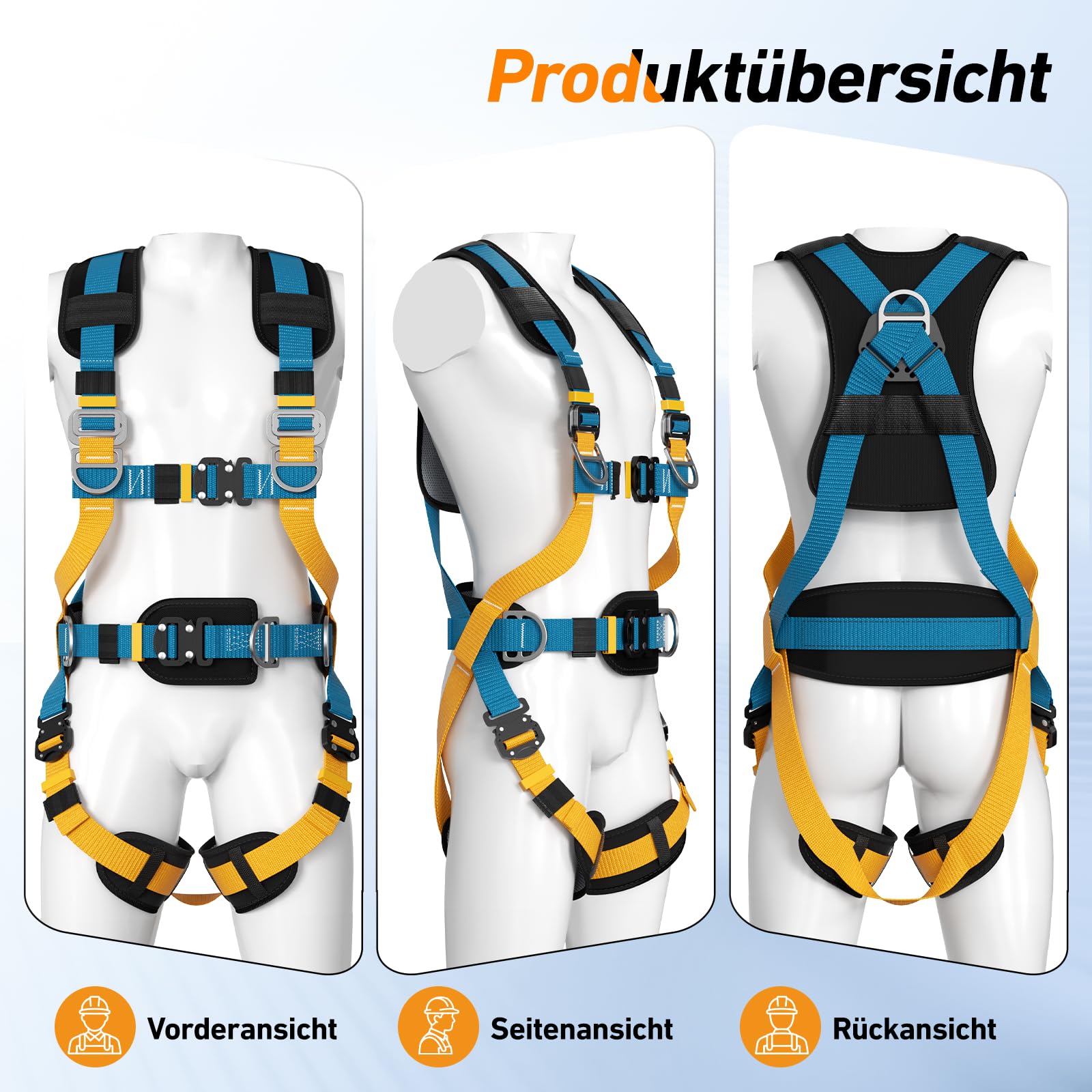 Cinturón de protección contra caídas de cuerpo completo con soporte lumbar reforzado para trabajos de altura, limpieza de paredes exteriores y obras según sistema de retención y recogida