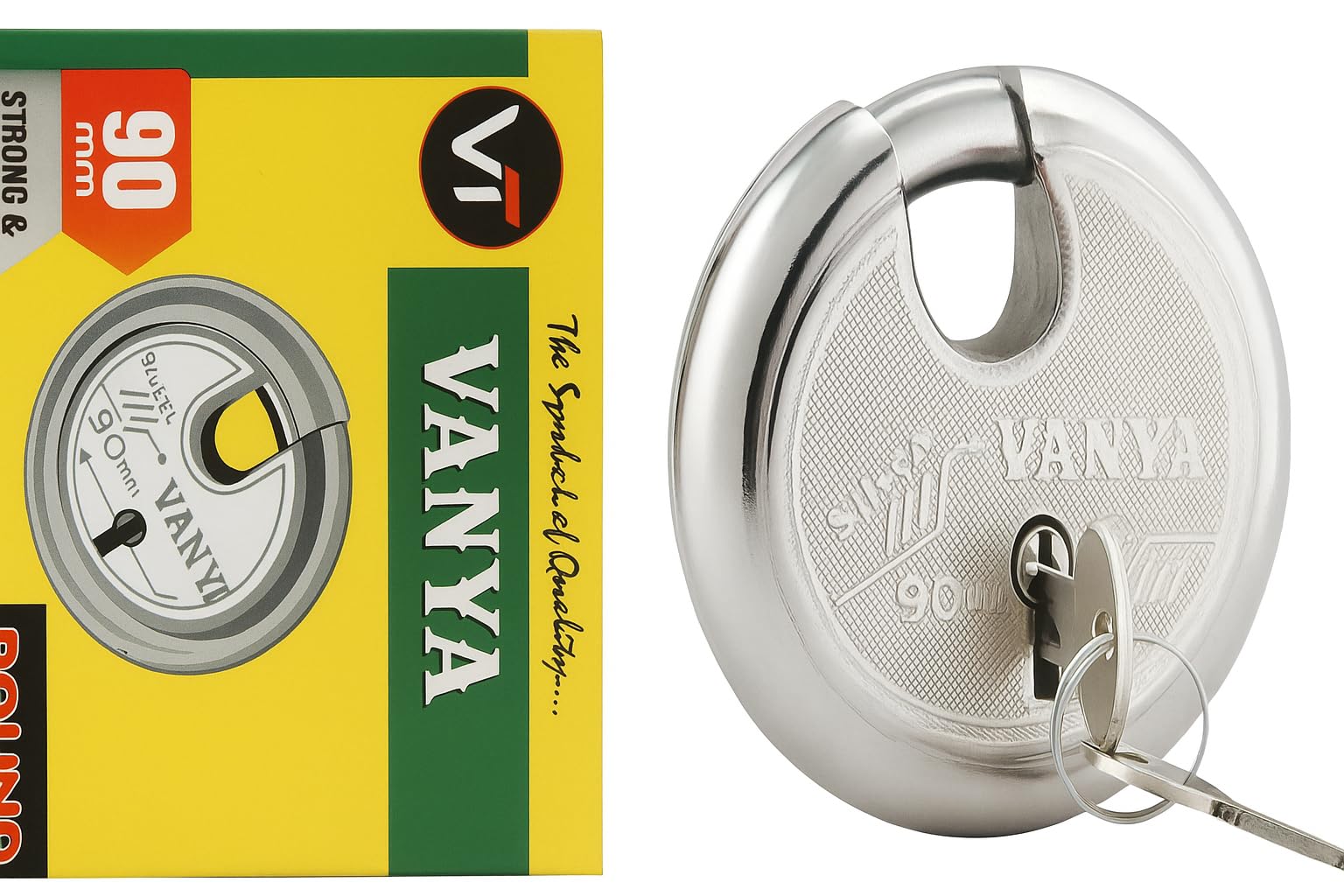 Vanya Round Locks 90mm 3 Keys I Lock for Home Main Door I for Gate Lock,Shops & Offices I with Ultra XL+Technology I Silver Finish| 1
