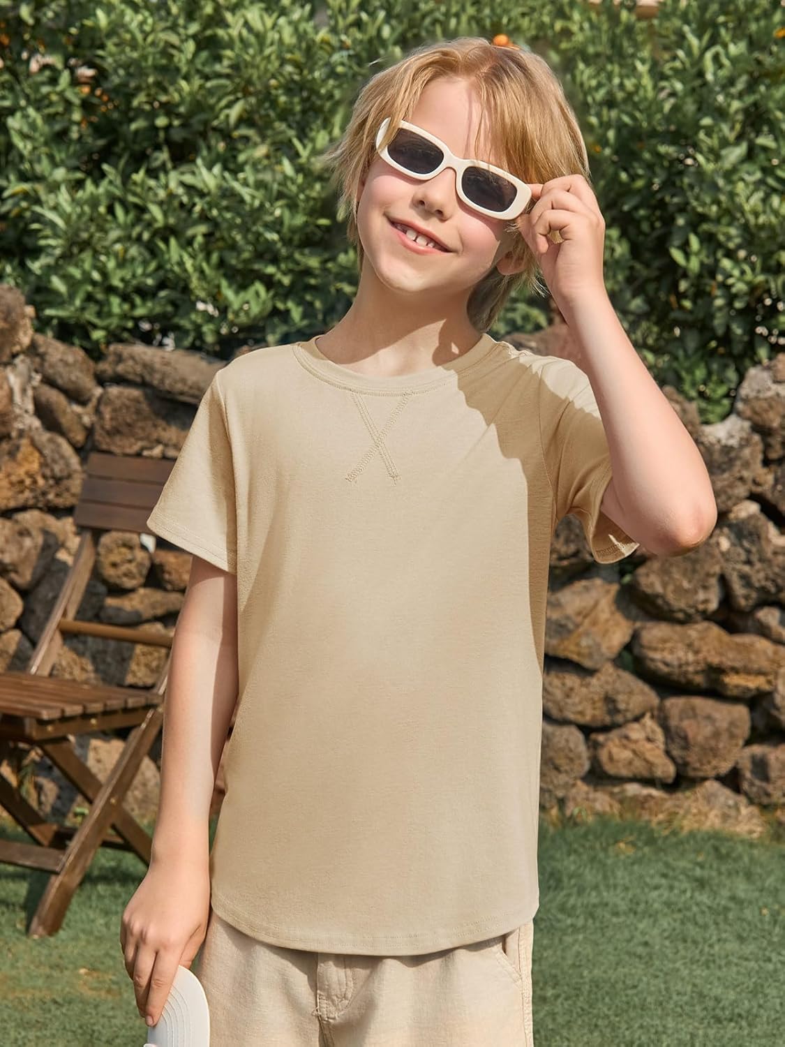 Haloumoning Boys Short Sleeve Shirts Kids Summer Crewneck Curve Hem Tunic Tops Basic tees 5-14 Years - Image 3