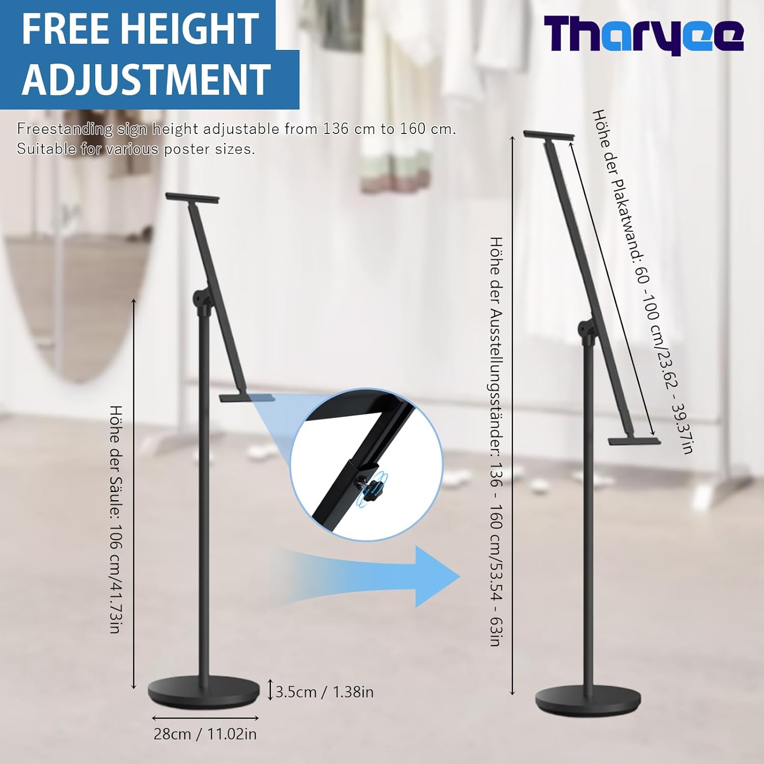 display stand sign holder, heavy duty multi-angle adjustable metal painting easel stand height up to 63 inches poster stand with round base fit wedding,restaurant or business (black)