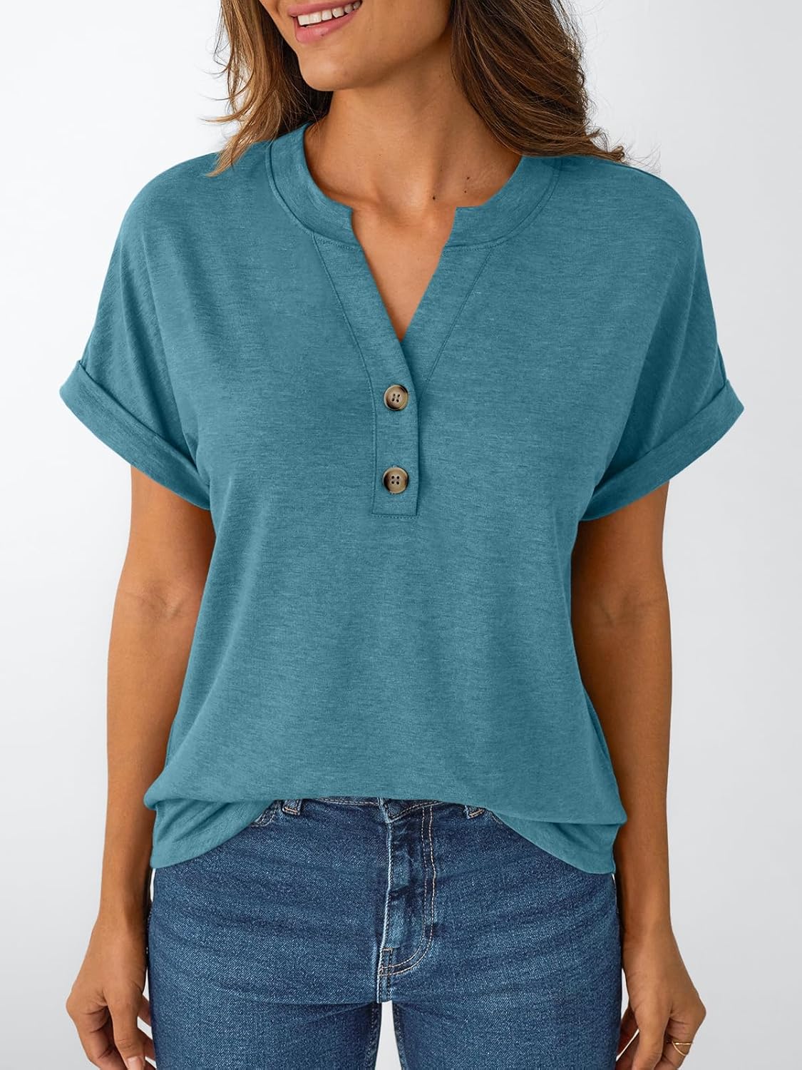 AUTOMET Women's Short Sleeve Shirts Henley Dressy Casual Summer Tops 2026 Spring Fashion Trendy Cute T-Shirts - Image 2