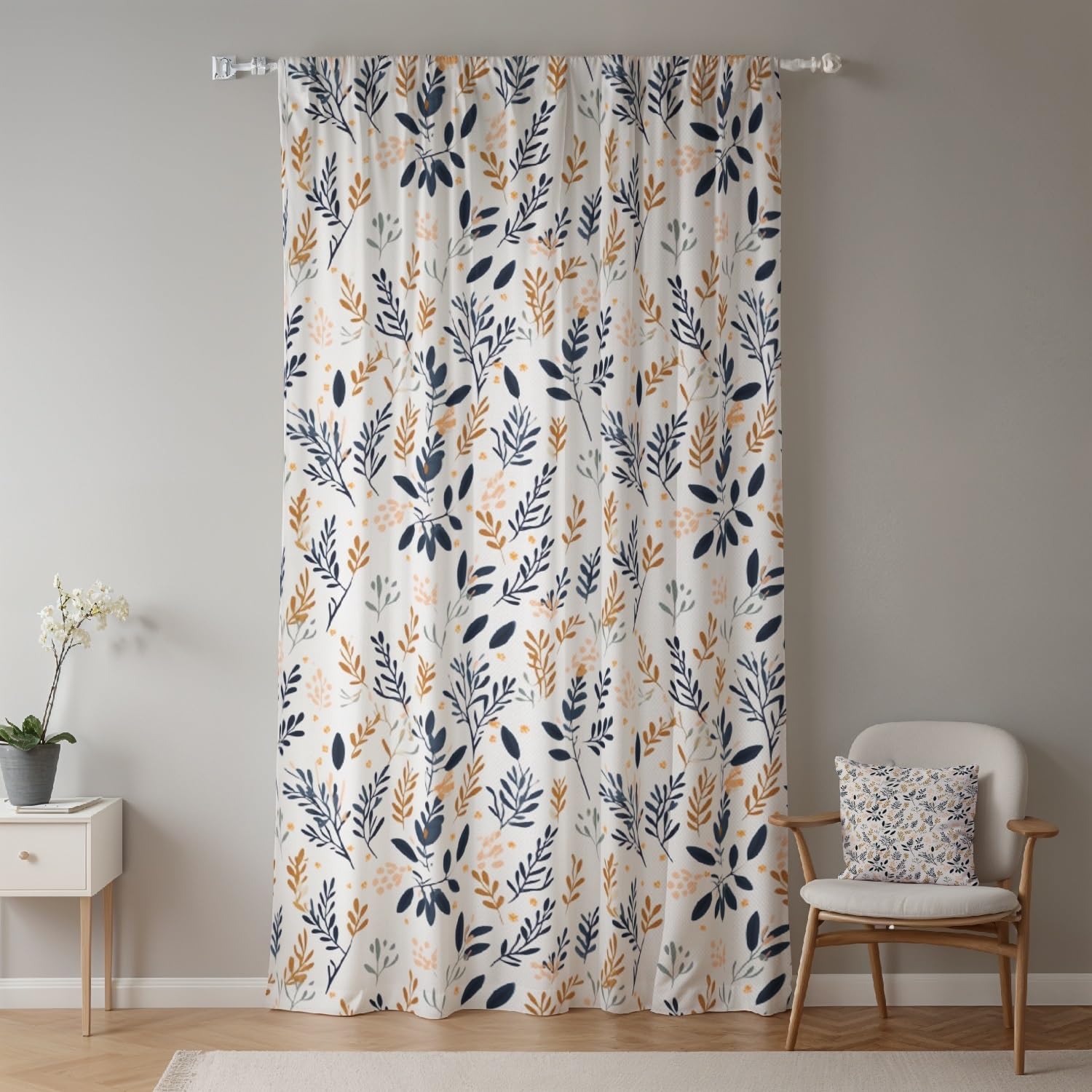 Botanische Vorhänge Grün - 107x160cm - Blattmuster Landhausstil - Mit Stangentasche - 1 Panel