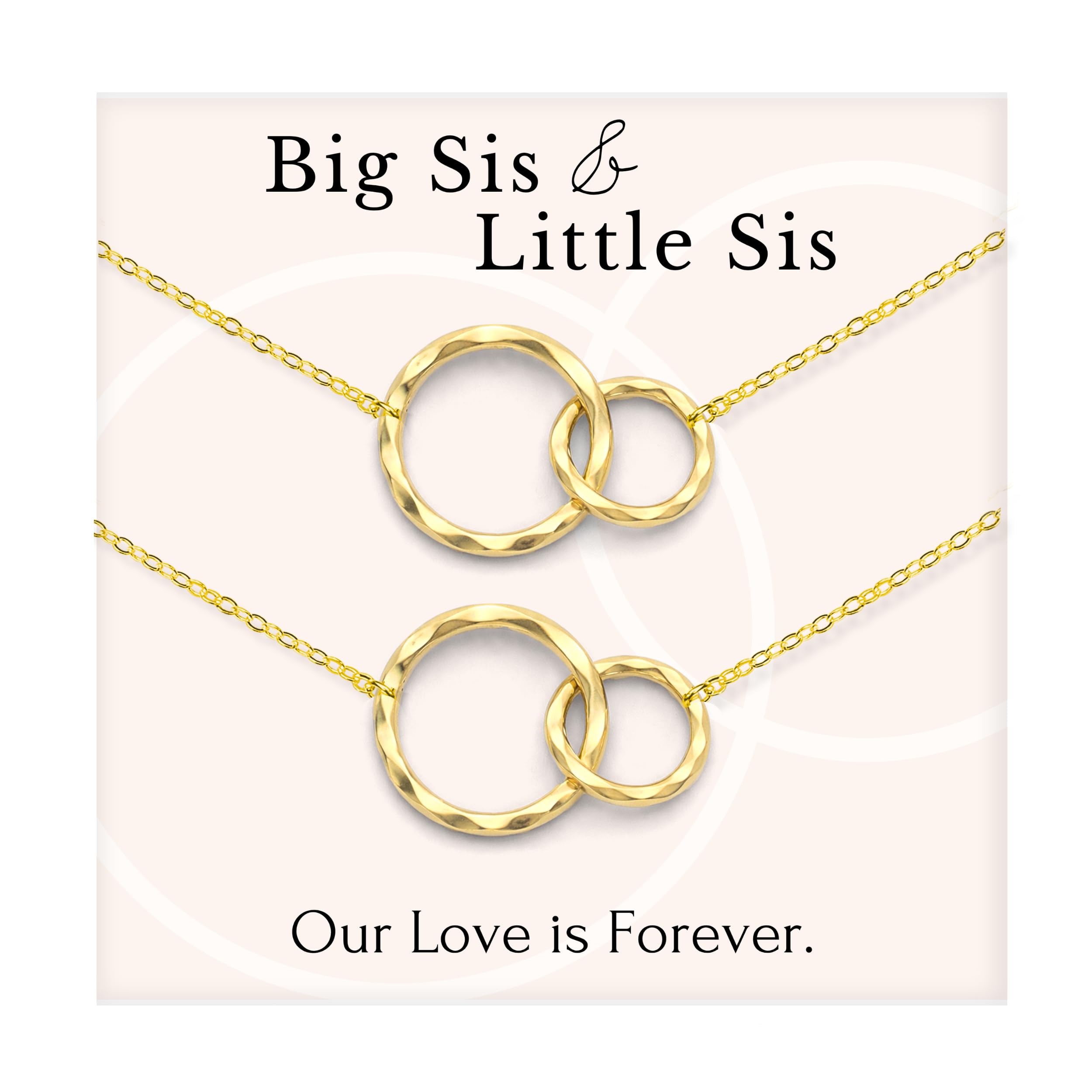 HOPE LOVE SHINE Sister Gift - Big, Little Sister Necklace, Jewelry, 14k Gold Plated Sterling Silver, 2 Interlocking Rings