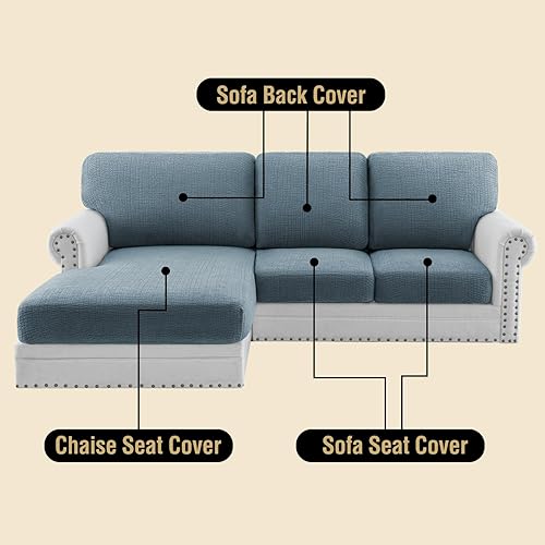 Miniatura 4 de H.VERSAILTEX Fundas de cojín individuales superelásticas de jacquard para sofá, protector de muebles de elastano, fundas suaves y gruesas, fácil de