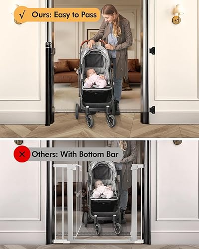Miniatura 6 de Puerta retráctil para bebés para escaleras y puertas, 55 pulgadas de ancho x 33.6 pulgadas de alto, puerta de malla para perros de fácil instalación