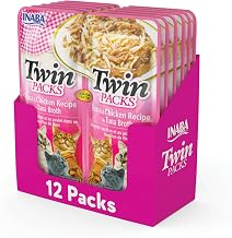 INABA Twin Packs for Cats, Side Dish/Topper Cups, 1.4 Ounces per Serving, 12 Servings, Tuna & Chicken Recipe in Tuna Broth