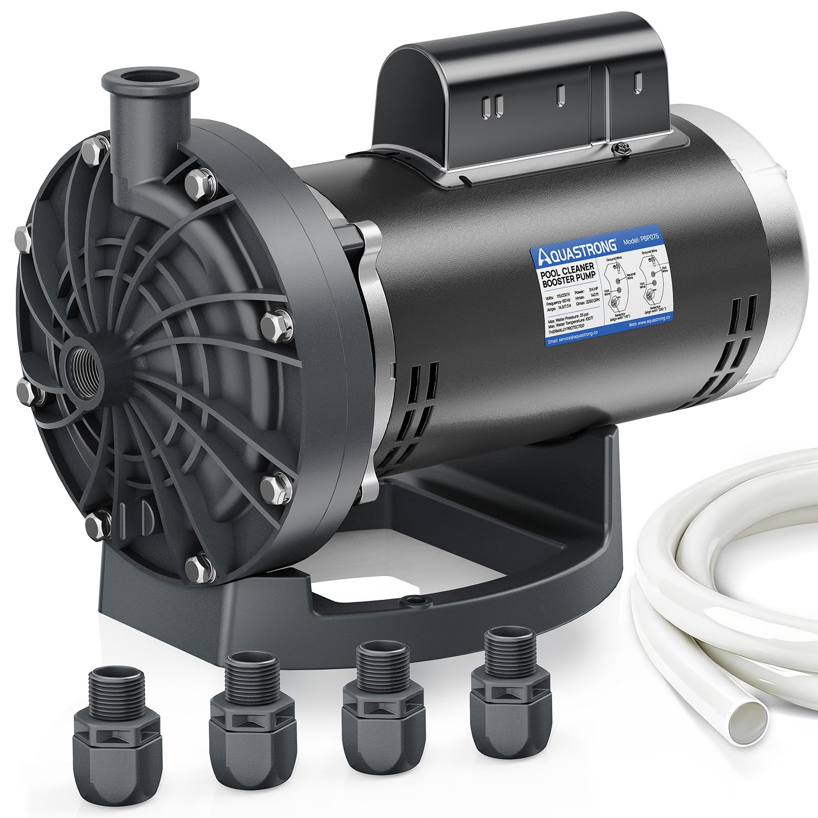 Aquastrong Bomba de refuerzo de piscina, 3/4 HP, doble voltaje 115 V/230 V, motor de cobre puro, compatible con limpiadores de piscina de lado de presión Vac-Sweep 280, 380, 3900