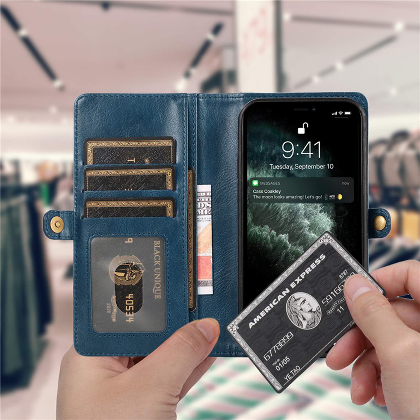 Etui kompatybilne z iPhone 12/12Pro (6,1"), zdejmowane 2 w 1 etui z klapką ze skóry magnetycznej z przegródkami na karty, wielofunkcyjne etui na telefon do iPhone'a 12/12Pro, zielone