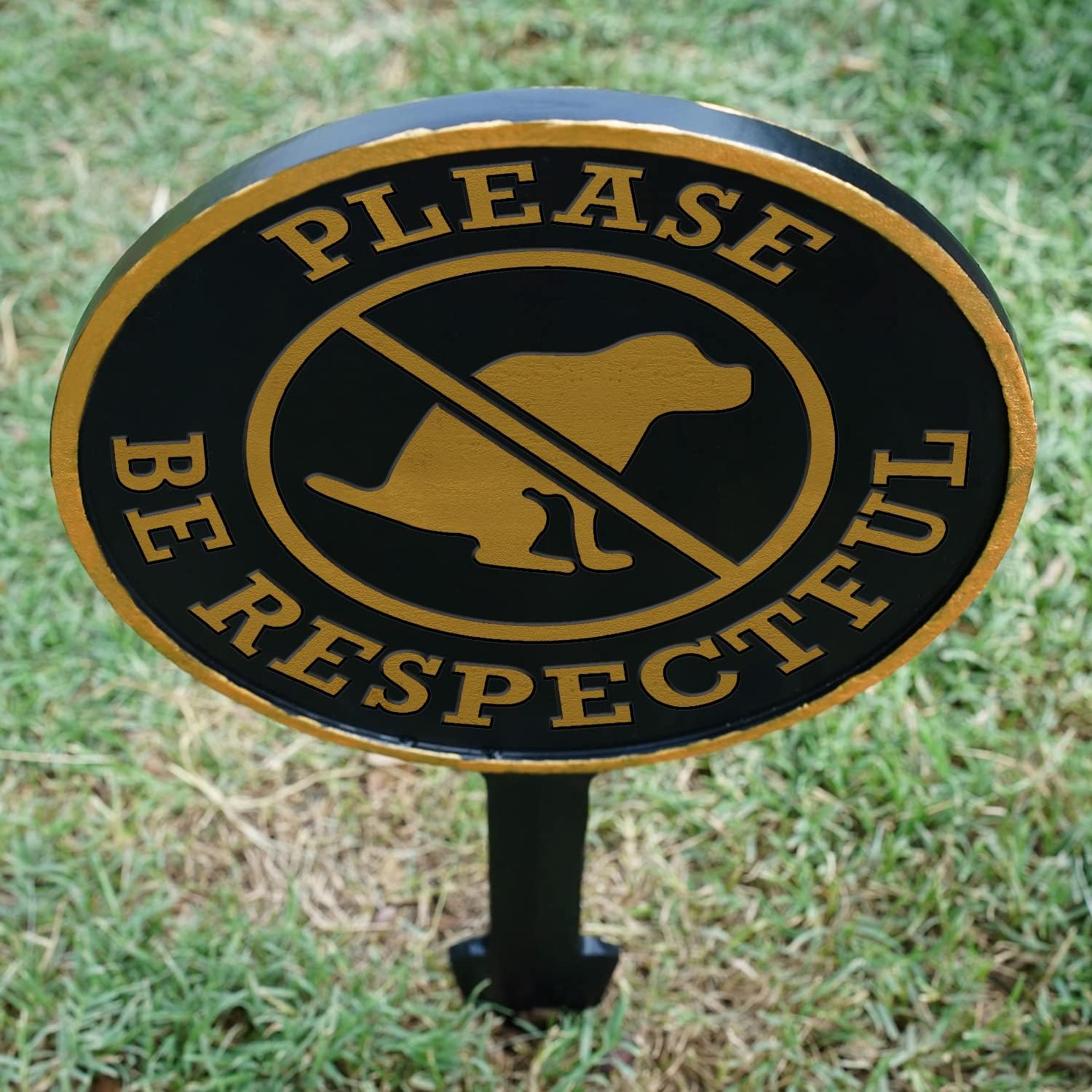SmartSign Please Be Respectful No Dog Poop Yard Sign for Lawn/Outdoor - Single-Sided, 17 x 7.5 inch, 375 mil Thick Rustproof Cast Aluminum Metal Plaque, Black and Gold