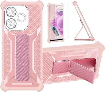 Aroepurt Case Compatible for ITEL Mobile A671LC Phone Case Stand Cover [with Tempered Glass Screen Protector] Hybrid Case [Folding Support Magnetic] [Frosted Anti-Fingerprint] Pink