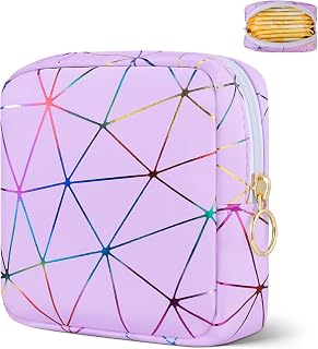 Period Bag for Tampon, Leather Sanitary Napkin Storage Bag for Girls Womens, Portable Sanitary Napkin Period Pad Pouch for Purse, Small Make Up Bags(Colorful Purple)