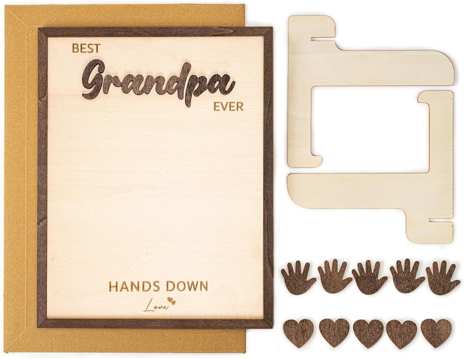 Best Grandpa Ever Gifts - Personalized Wooden Handprint Plaque, DIY Keepsake Craft Kit from Grandkids, Meaningful Family Decor to Capture Precious Memories, Unique Birthday Christmas Gift for Grandpa