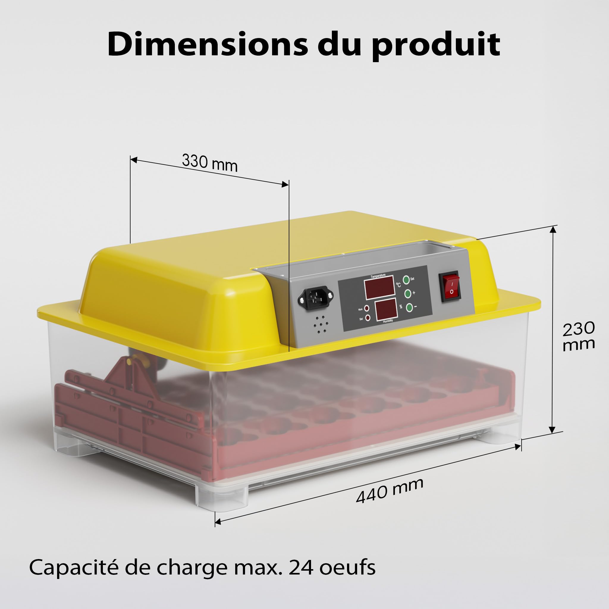 Wiltec Couveuse automatique – 100 W – pour 24 oeufs – à Retournement automatique – Appareil à couver Incubateur Couvoir Éclosoir Éleveuse oisillons