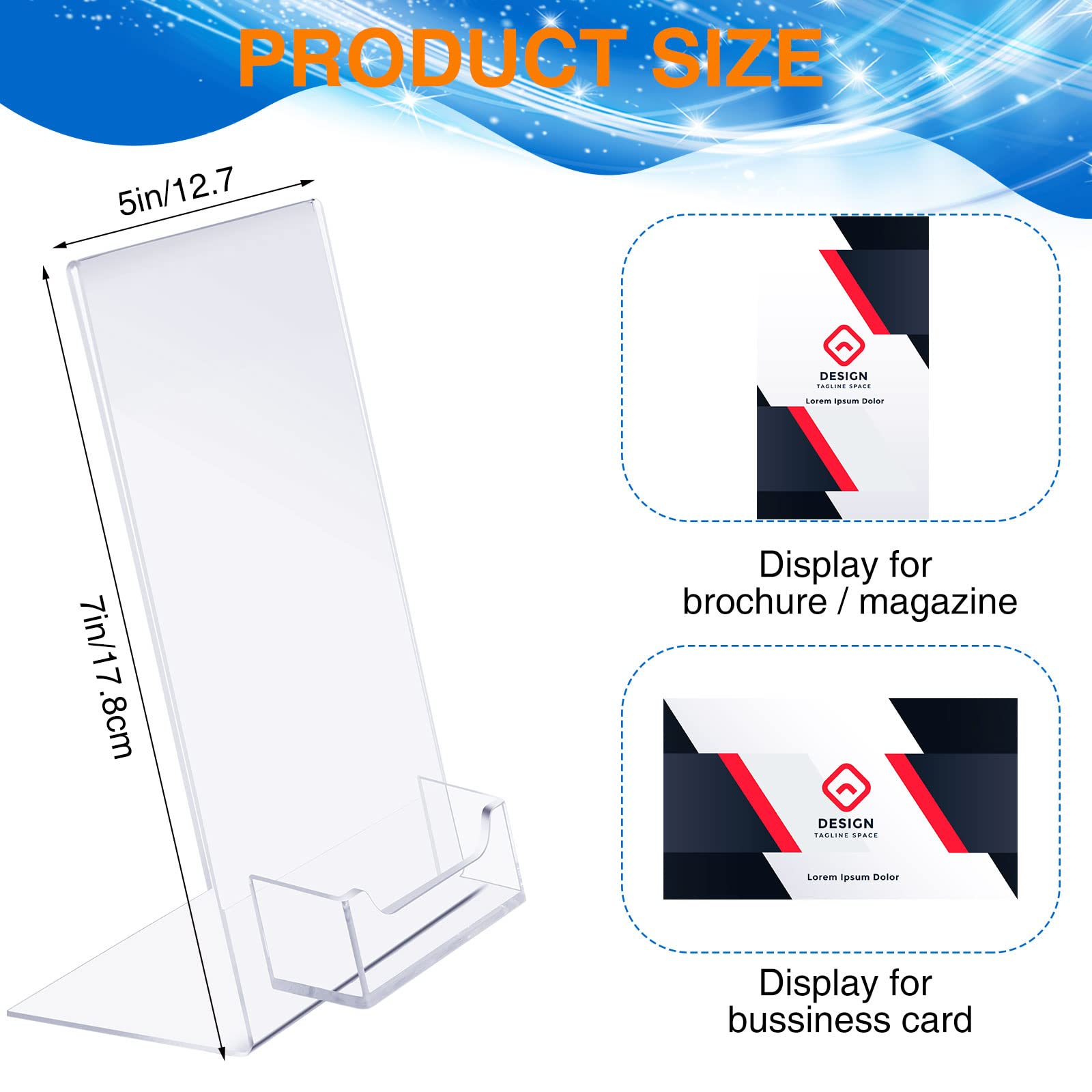 Remerry 12 Pcs Acrylic Sign Holder with Business Card Holder Slanted Paper Stand Flyer Display Stand Acrylic Sign Stand Heavy Duty Plastic Signs Stand for Advertisement Brochure, Clear (5 x 7 Inch)
