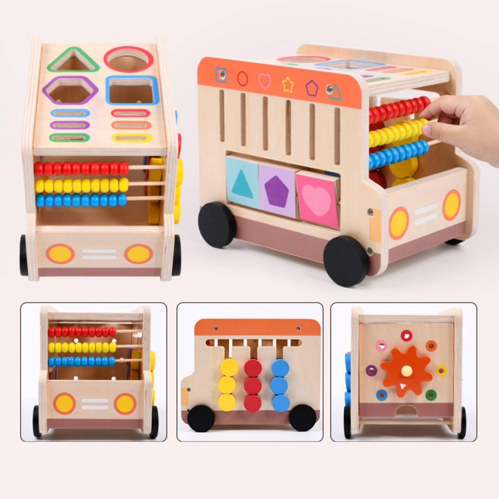 Cubo Didattico per Bambini Cubo Attività Giocattolo Educativo Carrello Spingi Selezionatore di Forme Legno Ingranaggi Scorrevoli Materiale Legno Adatto per Apprendimento Precoce Asilo Casa