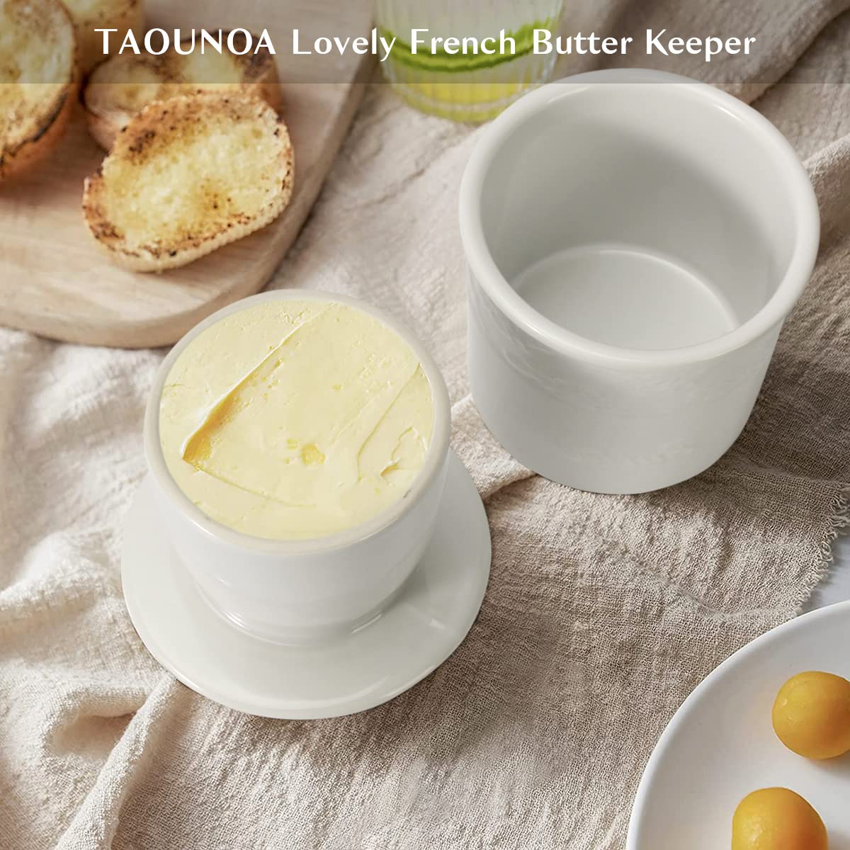 Keramik Buttertopf Mit Deckel & Streichmesser – Marmorweiß, Hält Butter Frisch & Streichzart