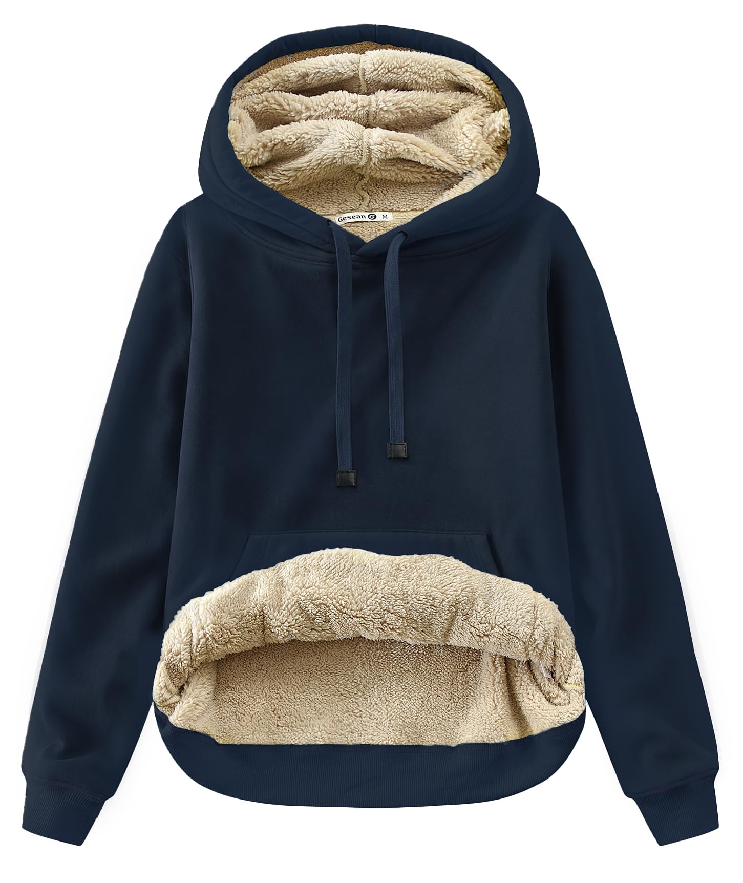 Women's Sherpa Cotton Pullover Sweatshirt Fleece Hoodie Kangaroo Hooded Pocket