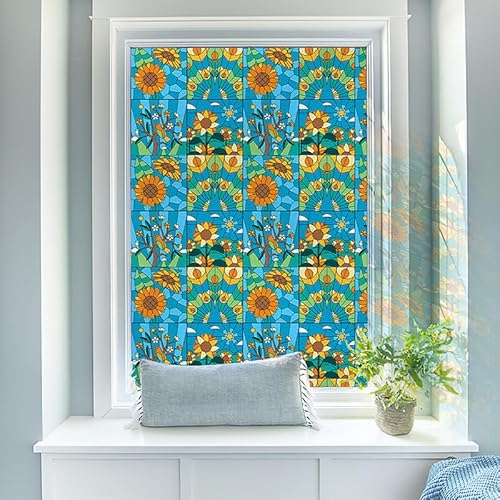 ZIUBMVDYC Láminas para Ventanas, Pegatinas Opacas for Ventanas con Efecto Girasol, Naranja, Azul y Esmerilado, for baño y Oficina.(W 17.3 x L 39.4)