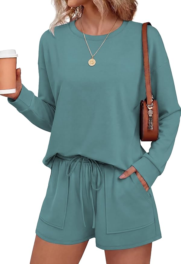 Ekouaer Women's Lounge Sets Pajamas 2026 Fall Long Sleeve Top&Shorts XS-XXL by Ekouaer - Used condition - US$24.83
