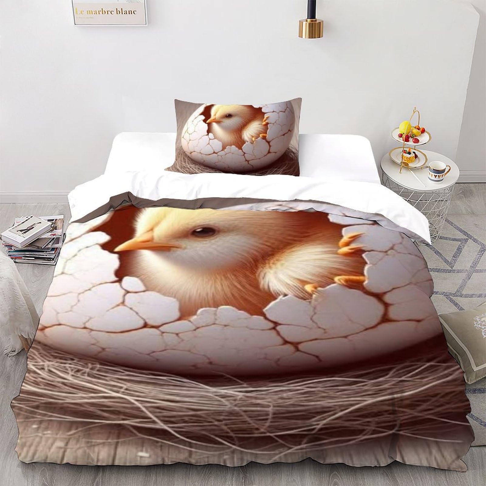 Housse de couette poulet bedding microfibre animaux imprimé 3D taies d'oreiller garçon