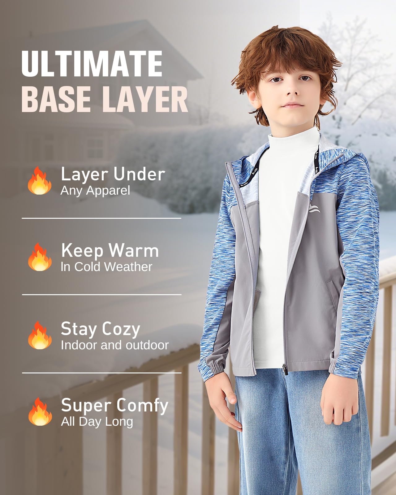 WOWENY Maglietta termica per bambini, a maniche lunghe, calda, unisex, a collo alto, a collo alto, per bambini, per l'inverno, da 6 a 14 anni
