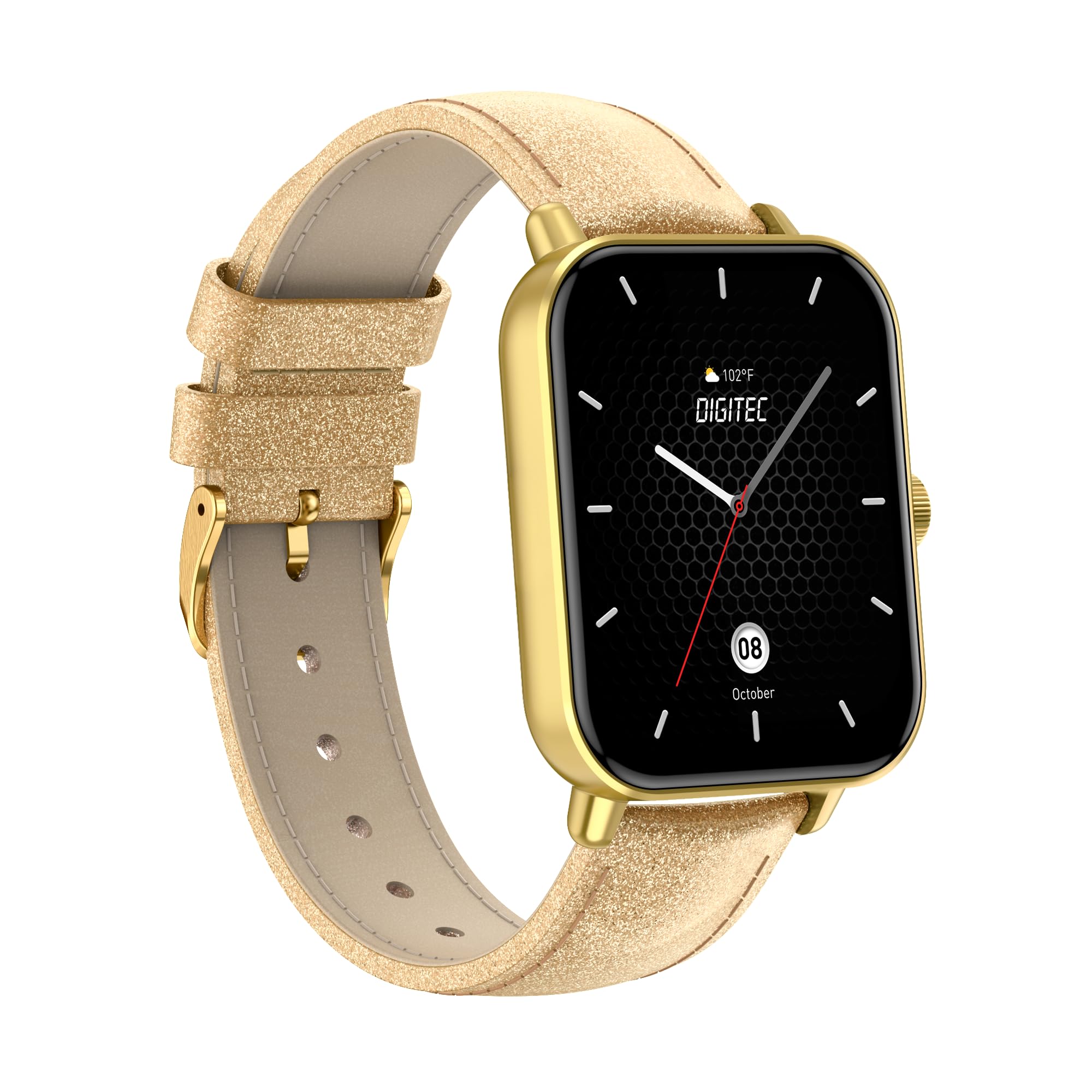 Digitec Montre connectée Square dorée, avec Bracelet Cuir doré pailleté, Femme, Suivi activité et Sommeil