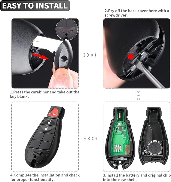 3 Button Key Fob Case Replacement for Dodge Ram 1500 2500 3500 4500 5500 2008 2009 2010 2011 2013 2014 2015 2016 2017 2018 2019 2020 2021 GQ4-53T 56046953AE Keyless Entry Remote Key Fob Shell Cover