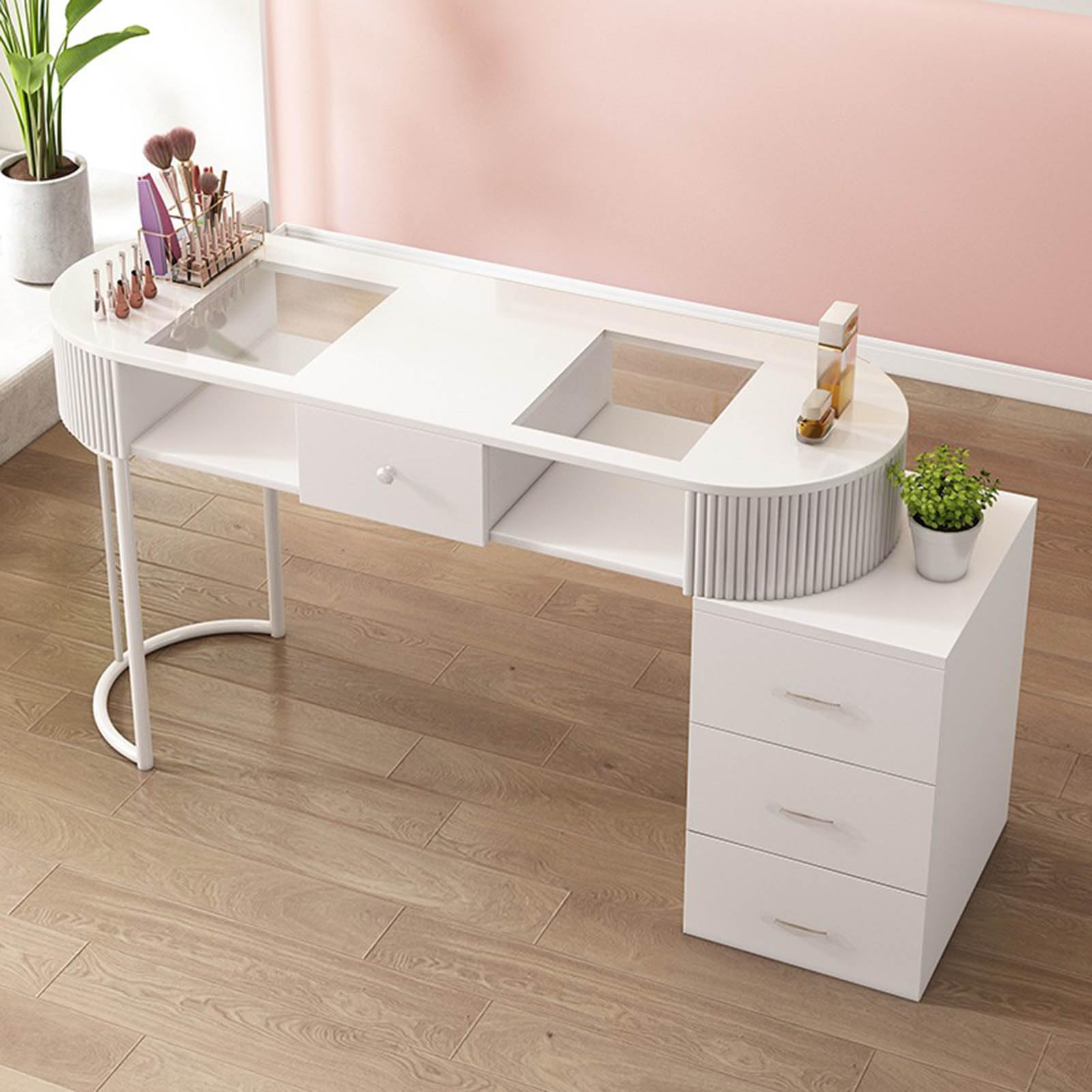 Nageltechniker-schreibtisch Maniküretisch Für Künstlerhand，professioneller Moderner Nagel- Und Schönheitsarbeitsplatz Nageltisch Aus Holz Für Salon Und Spa Mit Schubladen Und Aufbewahrungsschran