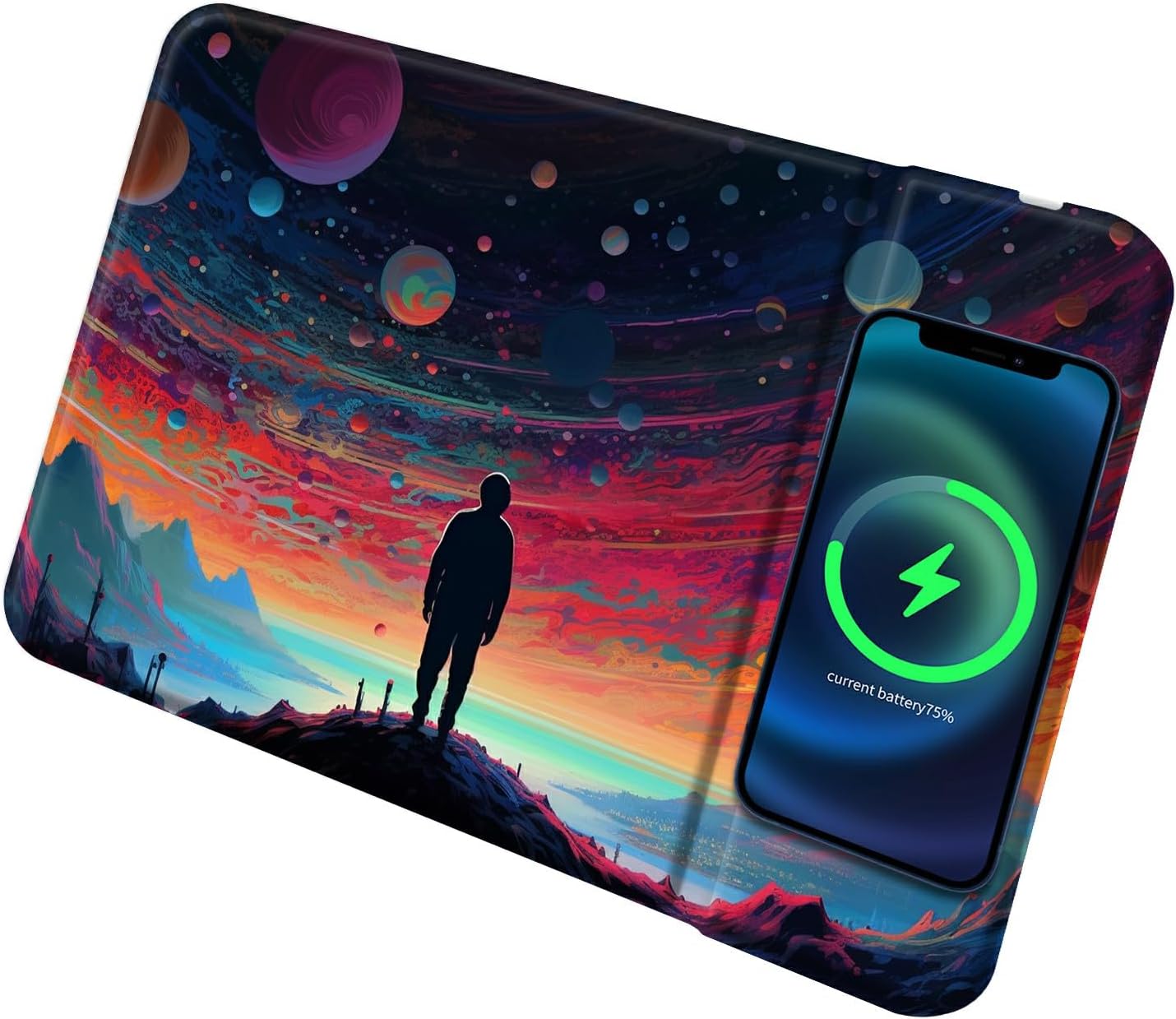 Wireless Mouse Pad, 15W Wireless Charging Computer Mat, Waterproof Surface Blotter Kickstand Non-Slip Small Mouse Keyboard Pads for Office Home Work Gamer Laptop Desk Protector, Galaxy Man
