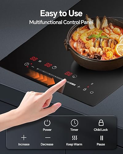 Miniatura 7 de Ranein Placa de cocina eléctrica con 2 quemadores, 12 pulgadas, 3000 W, 240 V, panel de cerámica, estufa eléctrica, múltiples protecciones de