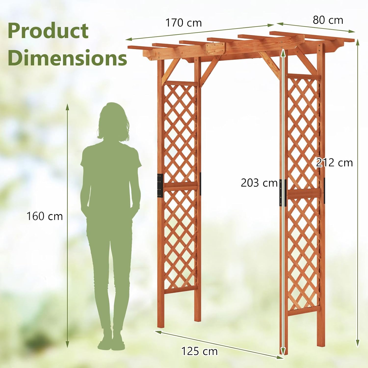TANGZON Fir Wood Garden Arch, Large Outdoor Trellis for Climbing Plants, Rose Support, Decorative Wedding Party Archway for Patio Yard Lawn (160 x 60 x 215cm)