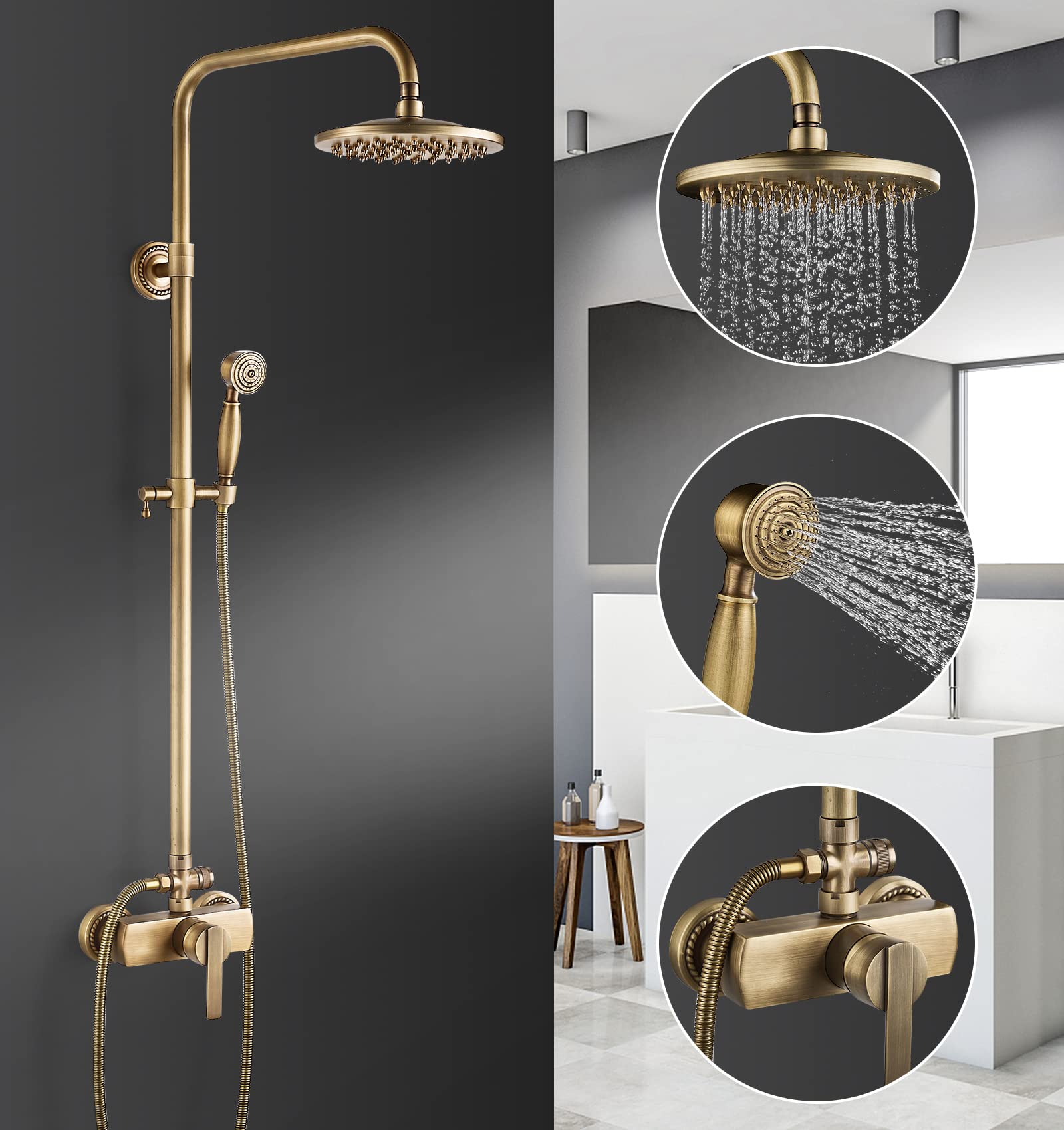 DRELD Soffione Doccia Retrò In Ottone Nero – Stile Telefono Vintage – 17 Cm – Filetto 20 Mm