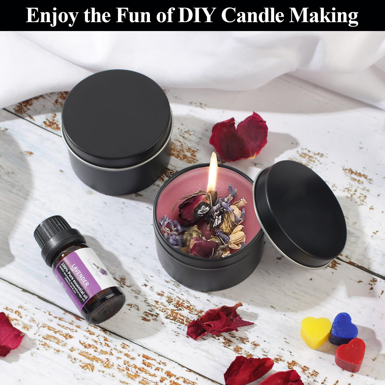 TEPENAR DIY Kerzenherstellung Kit – Kerzen Selber Machen Set mit Sojawachs, Kerzendosen (Schwarz), Dochthaltern, Bienenwachs & Schmelztopf – Duftkerzen Geschenk für Anfänger