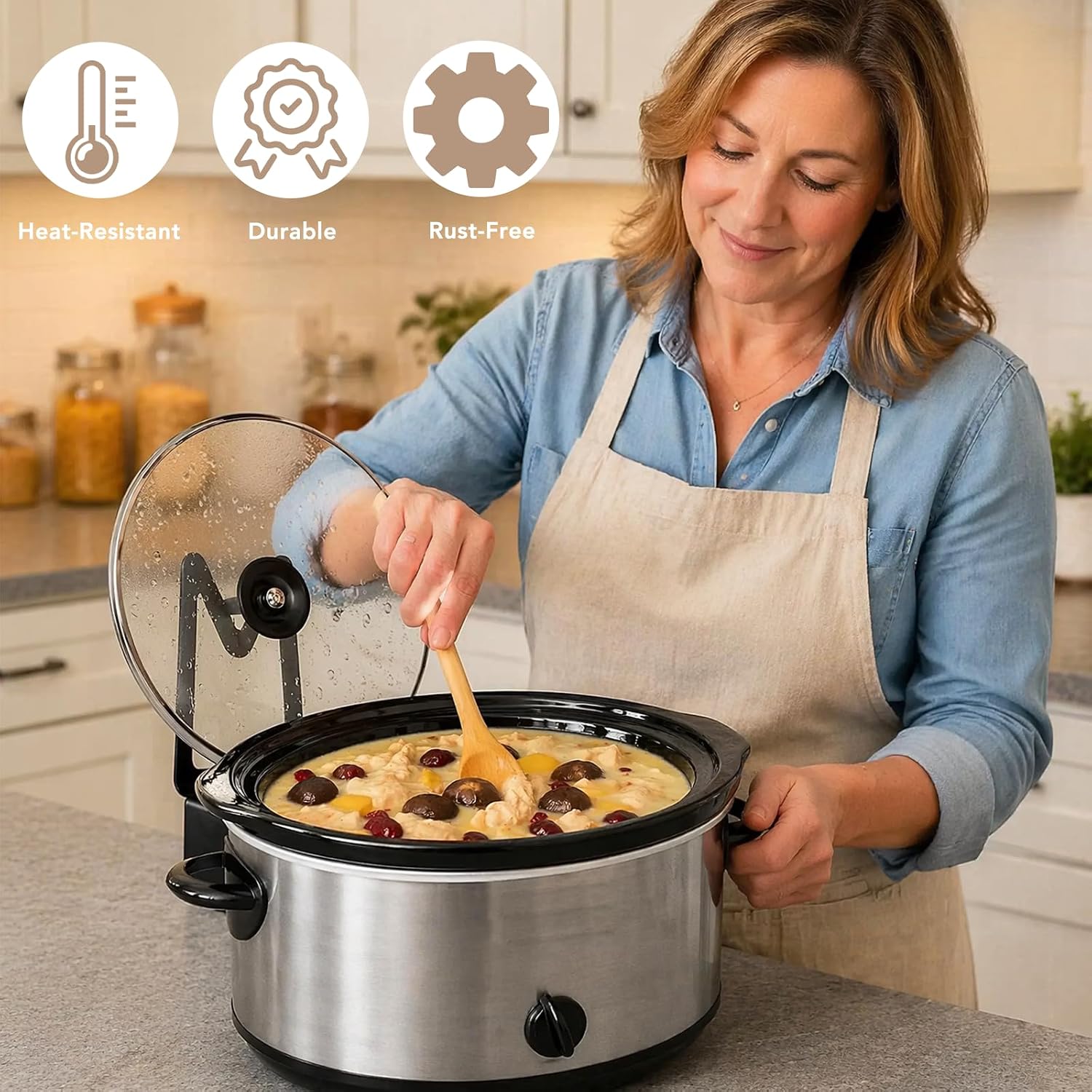 Lid Holder Compatible with Crockpot Lid Attachment,Fits Various Lid Sizes,Steam Drips Back,Non-Slip and Prevents Water Stains on Countertops for Kitchens