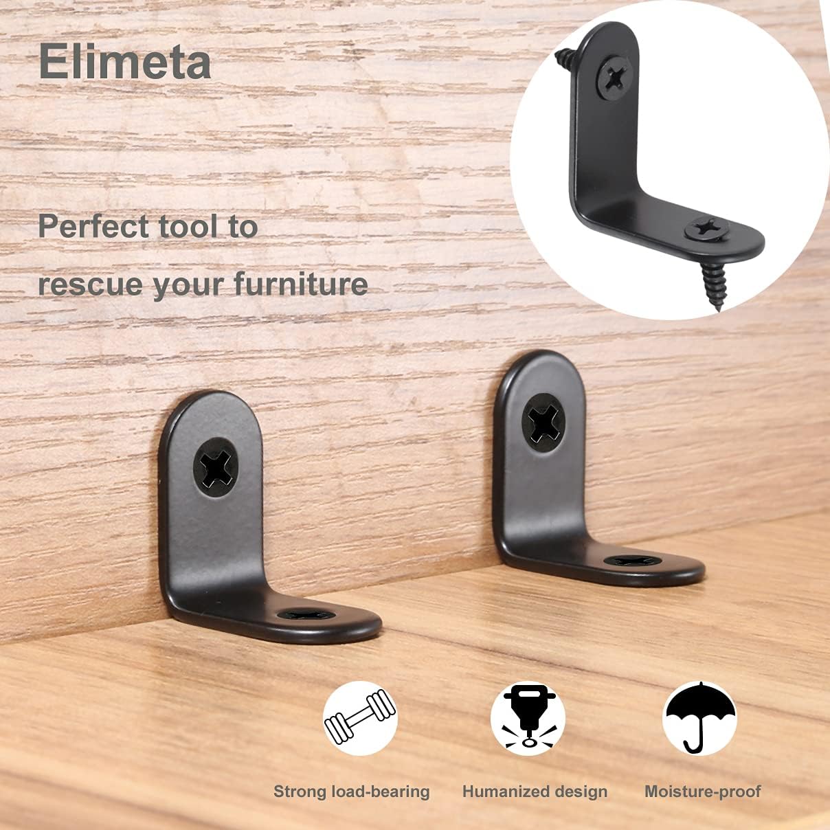 L Bracket Corner Brace Joint Right Angle 90 Degree Fastener Wood Support for Shelves Braces Mounting Brackets with Screws for Furniture Chairs Wooden Hardware Brackets 16Pcs Elimeta (Black 1inch)